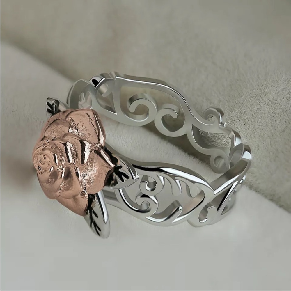 Beautiful New 14k Rose Gold Sterling Silver Rose Ring - Picture 6 of 7